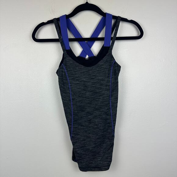 Lululemon Womens Double Strap Crossback Built-In Bra Active Grey/Purple Tank Top - Picture 1 of 9
